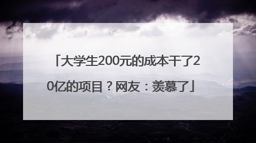大学生200元的成本干了20亿的项目？网友：羡慕了