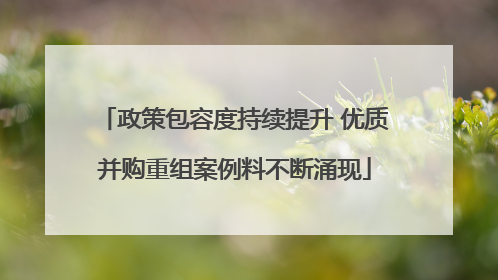政策包容度持续提升 优质并购重组案例料不断涌现