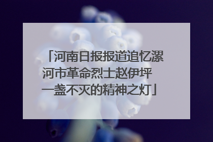 河南日报报道追忆漯河市革命烈士赵伊坪 一盏不灭的精神之灯