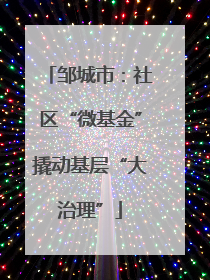 邹城市：社区“微基金”撬动基层“大治理”